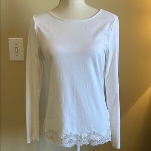 Coldwater Creek White Embellished Fitted Long Sleeve Blouse